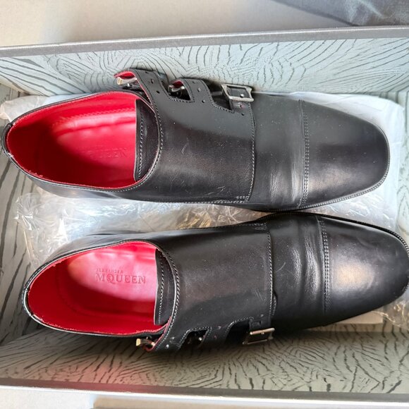 Alexander McQueen Triple Monk Strap Black Dress Shoe with Steel Tip - sz 41 - Picture 3 of 11